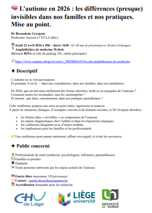 Photo de [Conférence] L'autisme en 2026 : les différences (presque) invisibles dans nos familles et nos pratiques. Mise au point.